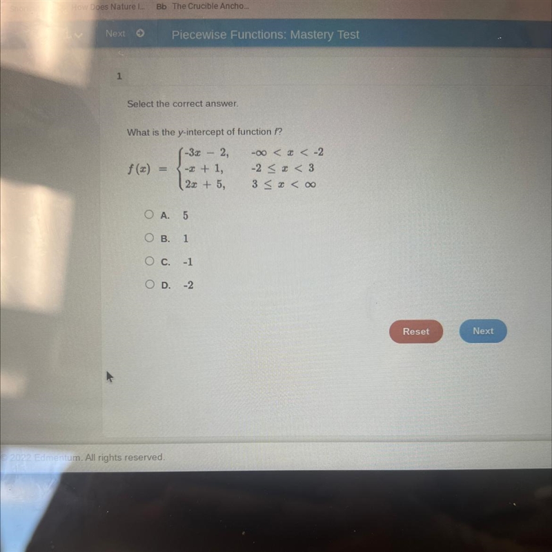 Select the correct answer. What is the y-intercept of function f?-example-1