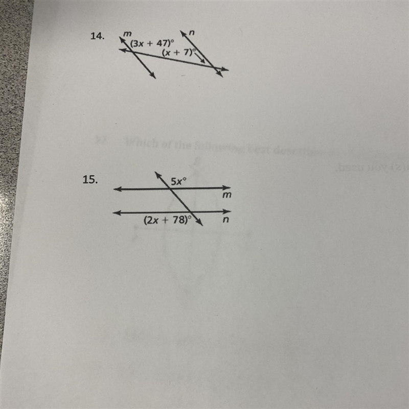 Find the value of x that makes line m ll n-example-1