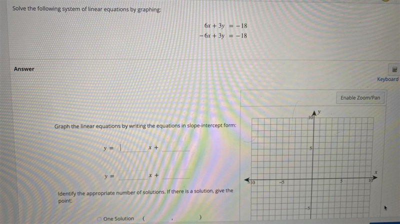 Solve the following system of the linear equation by graphing and answer the questions-example-1