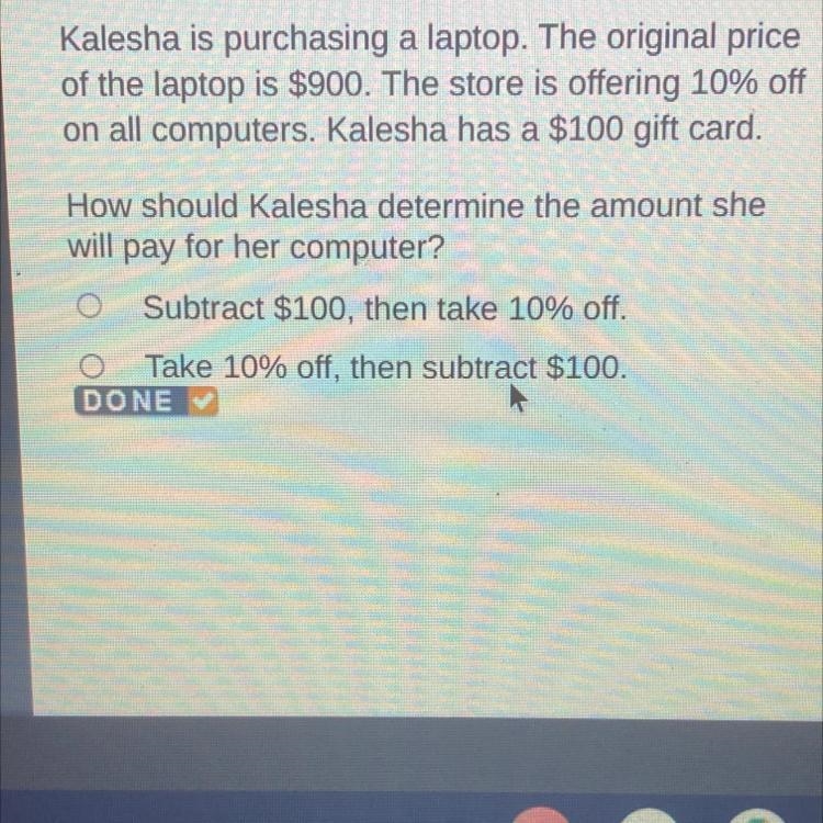 How should kelesha determine the amount she will pay for her computer?-example-1