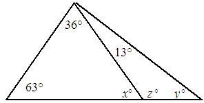 Find the values of x, y, and z. The diagram is not to scale.-example-1