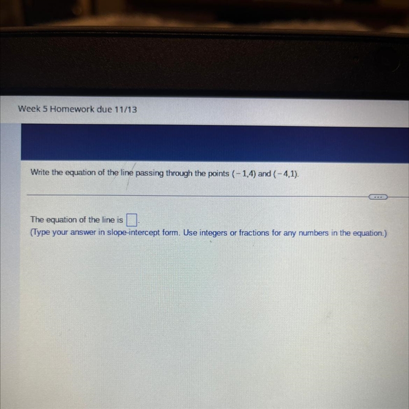 Write the equation of the line passing through the points (-1,4) and (-4,1). The equation-example-1