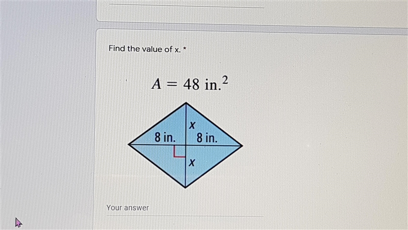 Find the value of x * A = 48 in.²-example-1