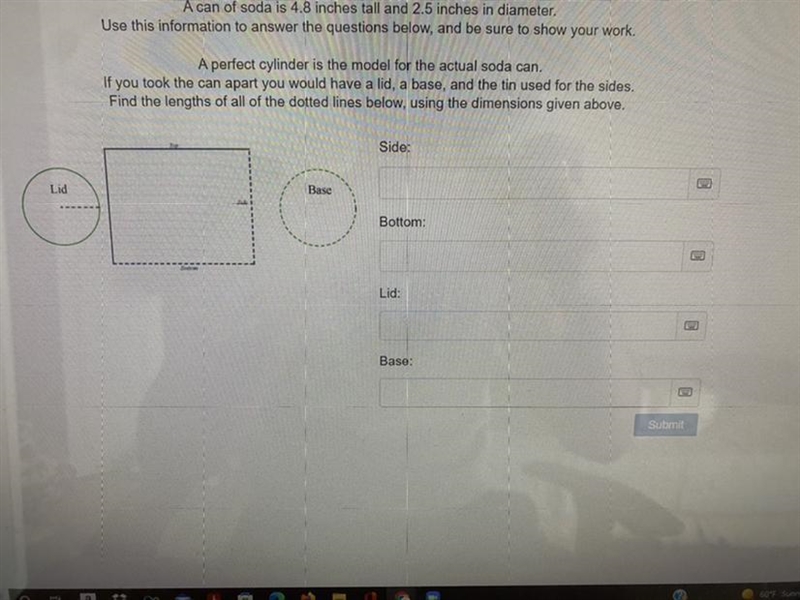 Find the lengths and of all of the dotted lines below using the dimensions given-example-1