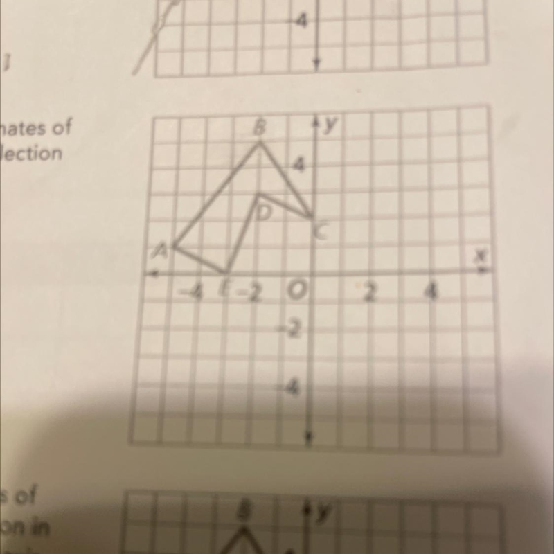 Complete the row showing the coordinates ofpoints A-E and their images after a reflection-example-1