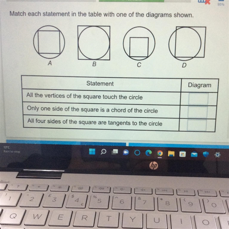 Match each statement in the table with one of the diagrams shown. a o o A B C D Statement-example-1