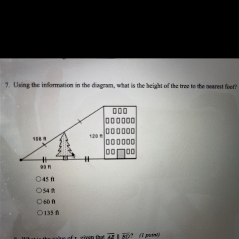 Using the information in the diagram, what is the height of the tree to the nearest-example-1