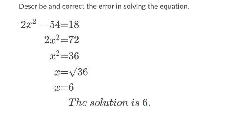 HELP !! How can I Describe and correct the error in solving this equation below in-example-1