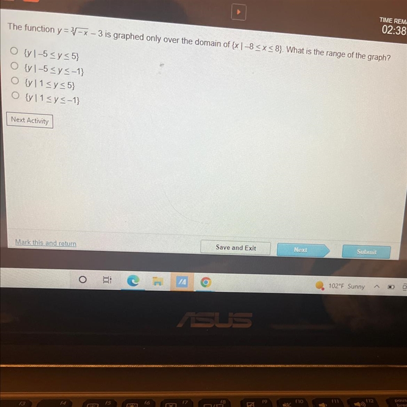 The function y=-x-3 is graphed only over the domain of (x1-8≤x≤ 8). What is the range-example-1