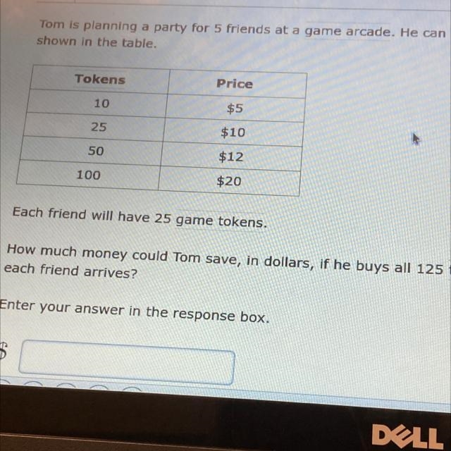 Tom is planning a party for five friends at a game arcade. He can buy different numbers-example-1