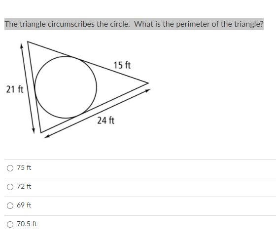 The triangle circumscribes the circle. What is the perimeter of the triangle?-example-1