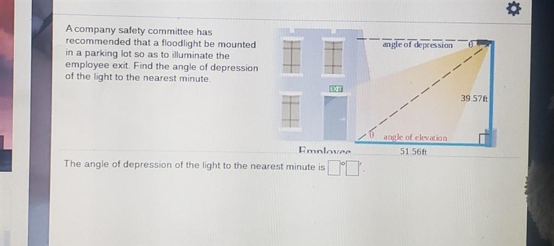 The angle of depression of the light to the nearest minute is-example-1