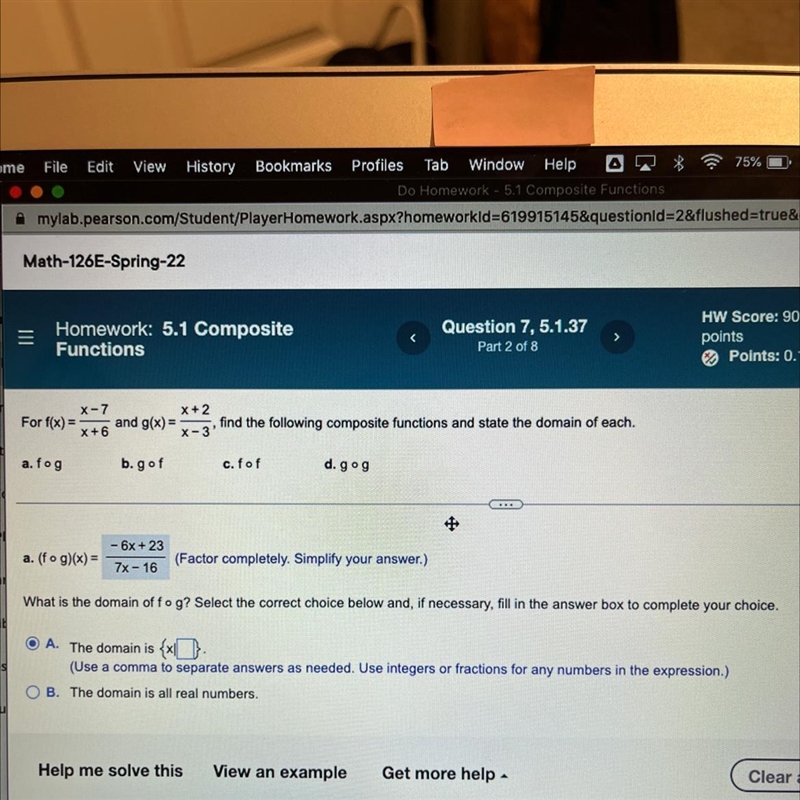 HELPP!! DUE TONIGHT!! I need answers for A, B, C, and D including the domains of each-example-1