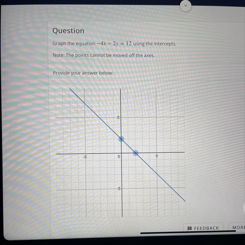 Graph the equation -4x-2y=12note: the points cannot be removed off the axis-example-1