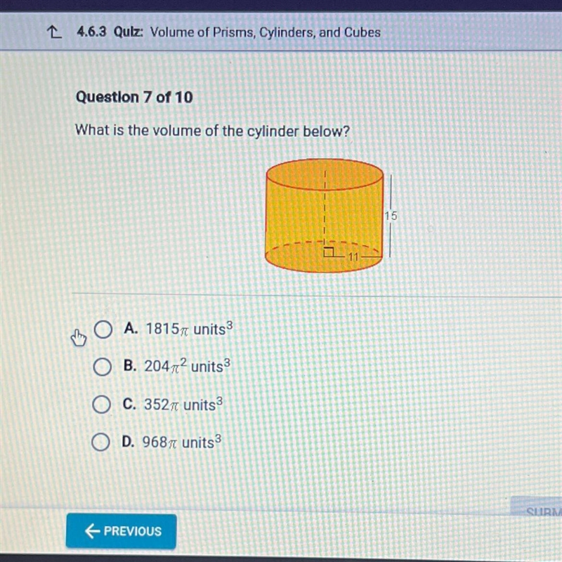 Is What is the volume of the cylinder below?-example-1