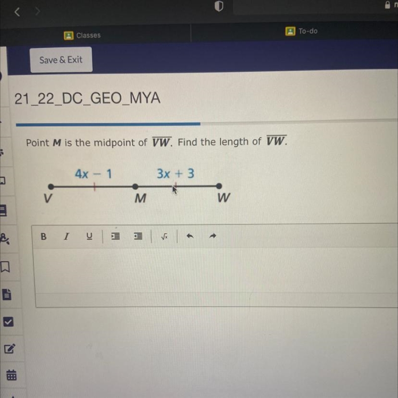 Point M is the midpoint of VW. Find the length of VW.-example-1