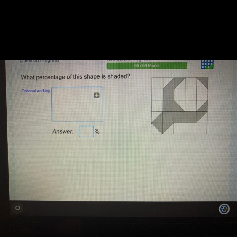 What percentage of this shape is shaded? Answer:-example-1