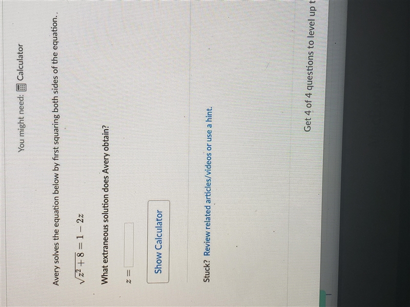 Avery solves the equation below by first squaring both sides of the equation.-example-1