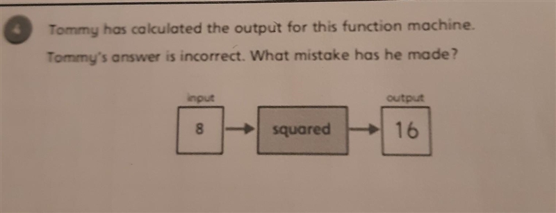 Tommy has calculated the output for this function machine. Tommy's answer is incorrect-example-1