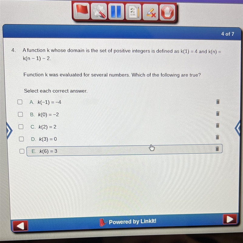 A function k whose domain is the set of positive integers is defined as k(1) = 4 and-example-1