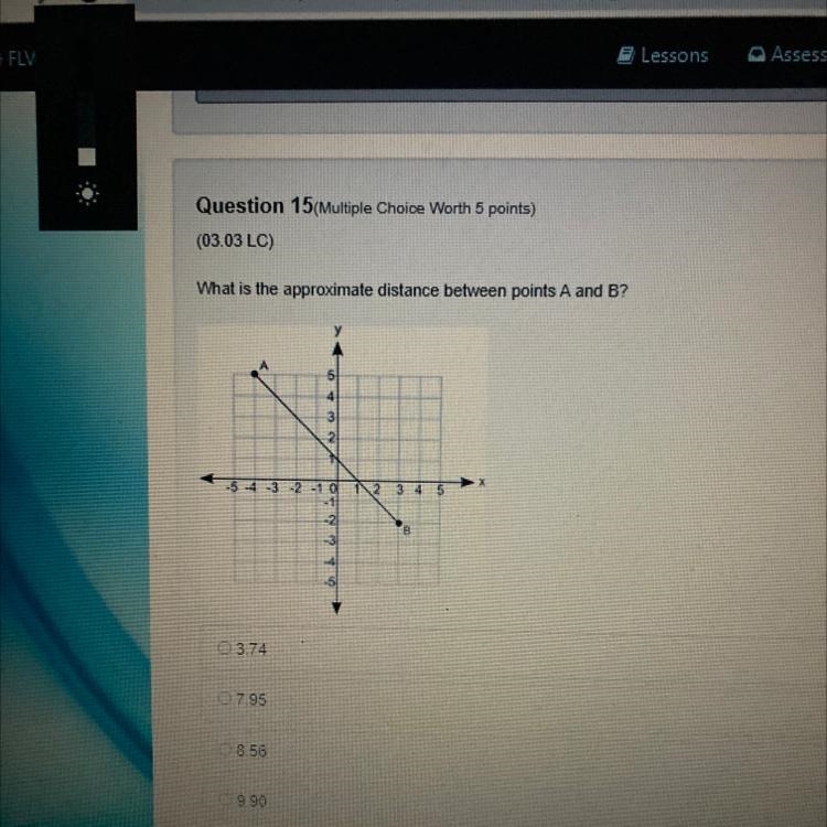 Question 15(Multiple Choice Worth 5 points) (03.03 LC) What is the approximate distance-example-1