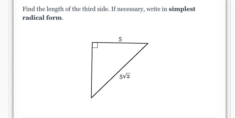 Find the length of the third side. If necessary, write in simplest radical form.-example-1