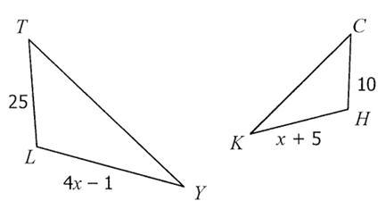 If ΔTYL ~ ΔCHK, find the value of x.-example-1