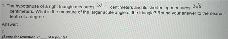 The hypotenuse of a right triangle measures 2 square root 15 centimeters and its shorter-example-1