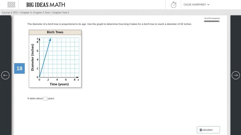 The diameter of a birch tree is proportional to its age. Use the graph to determine-example-1