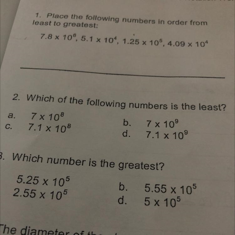 Which of the following numbers is the least LOOK AT NUMBER TWO ANSWERS-example-1