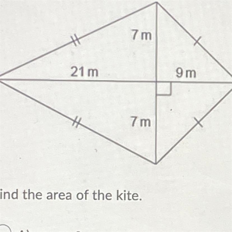 Find the area of the kite. ) 210m ^ 2 ) 140m ^ 2; 420m ^ 2; 224m ^ 2-example-1