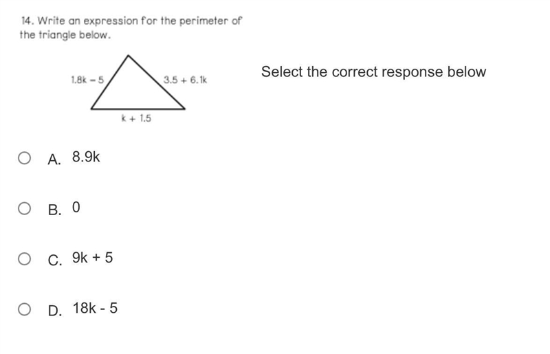 Write an expression for the premeter of the triangle below.-example-1