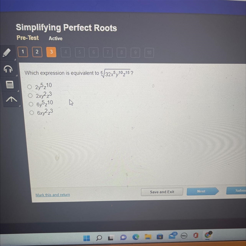 Which expression is equivalent to. 5 32x^5 y ^10 z^15 HURRY NOW-example-1