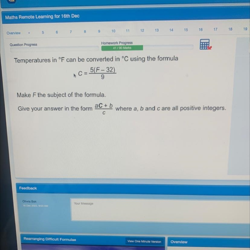 Temperatures in °F can be converted in °C using the formula C=5(F-32)/9 Make F the-example-1