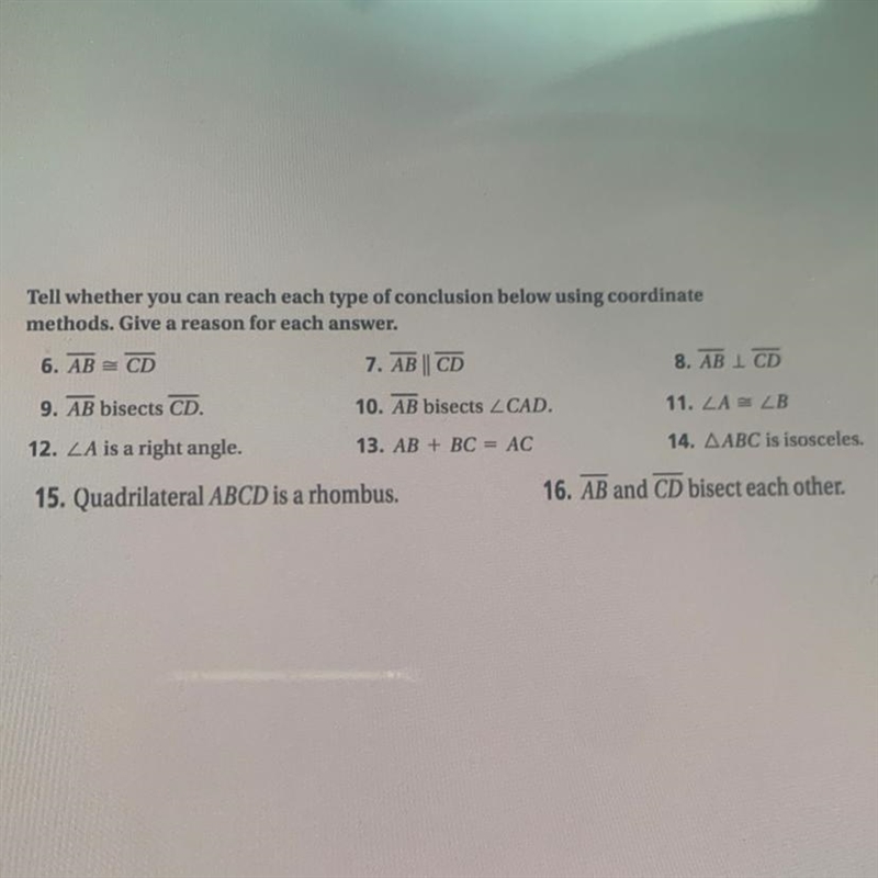 Tell whether you can reach each type of conclusion below using coordinate methods-example-1