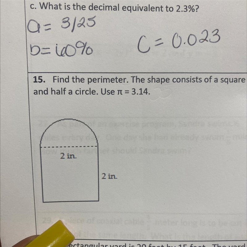 Find the perimeter. The shape consists of a squareand half a circle. Use = 3.14.-example-1