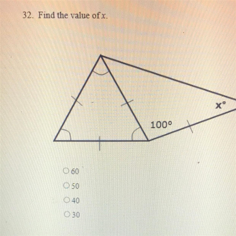 Find the value of x. - 60 -50 40 30-example-1