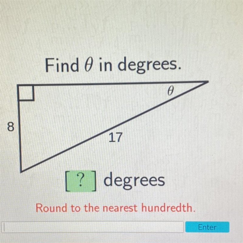 Find 0 in degrees. ?] degrees Round to the nearest hundredth-example-1