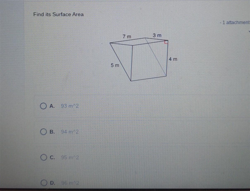 Find its Surface Area 5 m 7 m 3 m 4 m ​-example-1