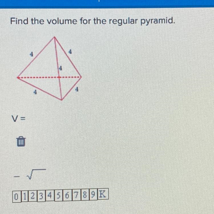 Find the volume for the regular pyramid. V=-example-1