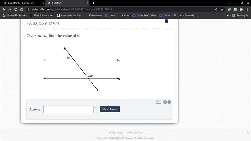 Given m is parallel to n, find the value of x???-example-1