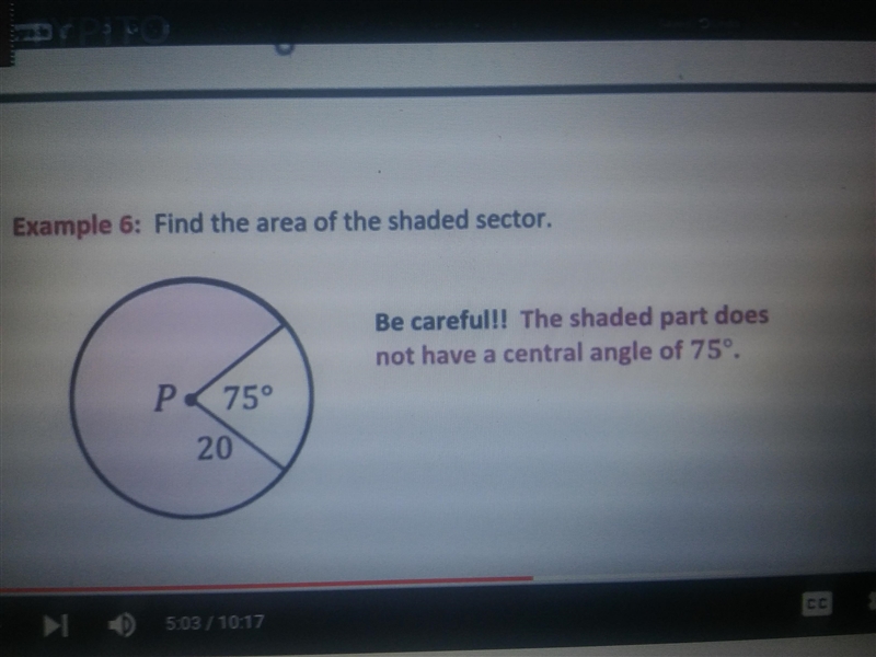 Does Anybody know this? Find the area of the shaded sector-example-1