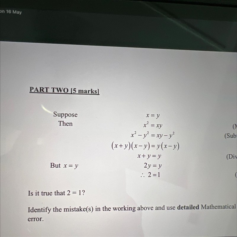 If x=y, why is 2 is not equal to 1.-example-1