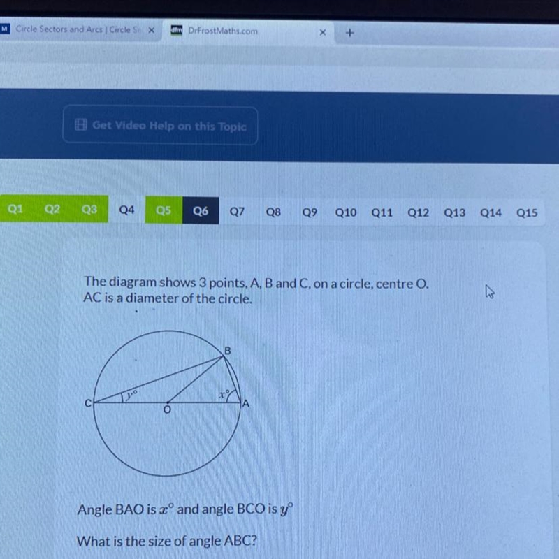 The diagram shows 3 points, A, B and C, on a circle, centre O. AC is a diameter of-example-1