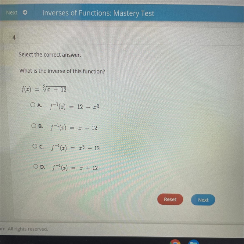 What is the inverse of this function? f(1) 3 r + 12-example-1