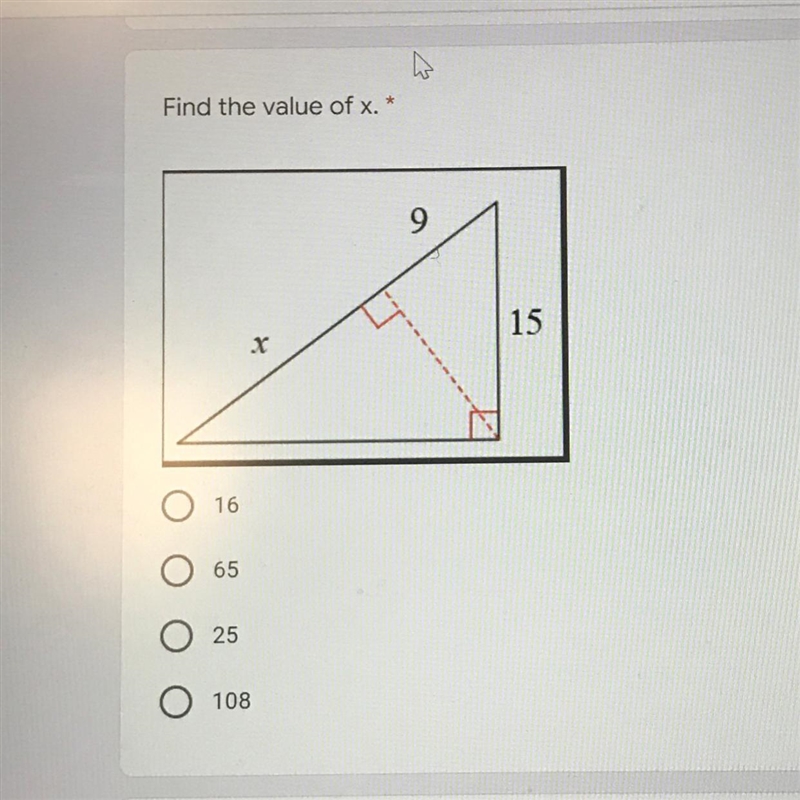 Find the value of x 16 65 25 108-example-1