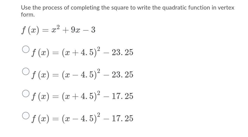 Help How can I Use the process of completing the square to write the quadratic function-example-1