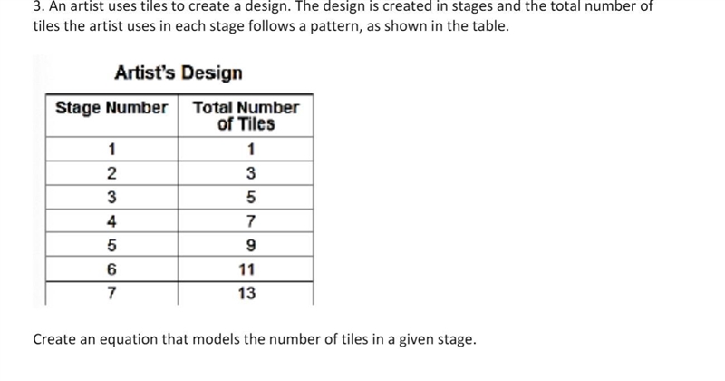 Create an equation that models the number of tiles in a given stage.-example-1