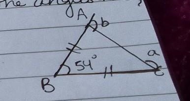 In triangle abc, BA and BC are produced. find the angles a and b, of AB=BC​-example-1