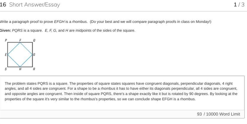 How do I prove if EFGH is a rhombus in this paragraph proof?-example-1